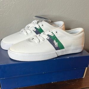 Mens Polo Ralph Lauren Casual Shoes White  Canvas Polo Logo Halford Sz 7.5 D
